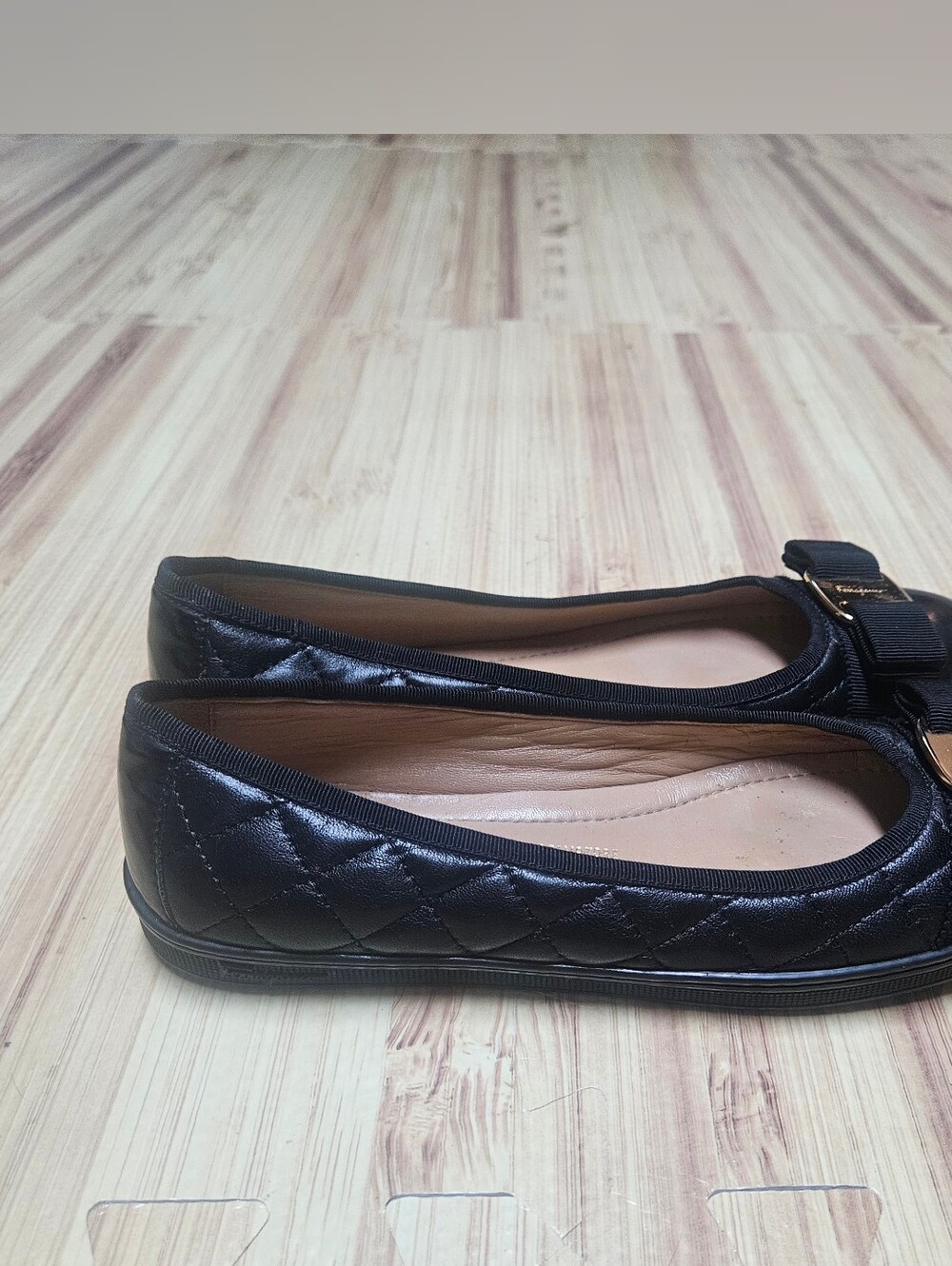 Salvatore Ferragamo Rufina Quilted Black Bow Ballet Flats Sneaker Sole Size 5.5